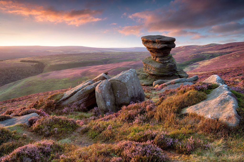 Sunset over the peak district in the east midlands
