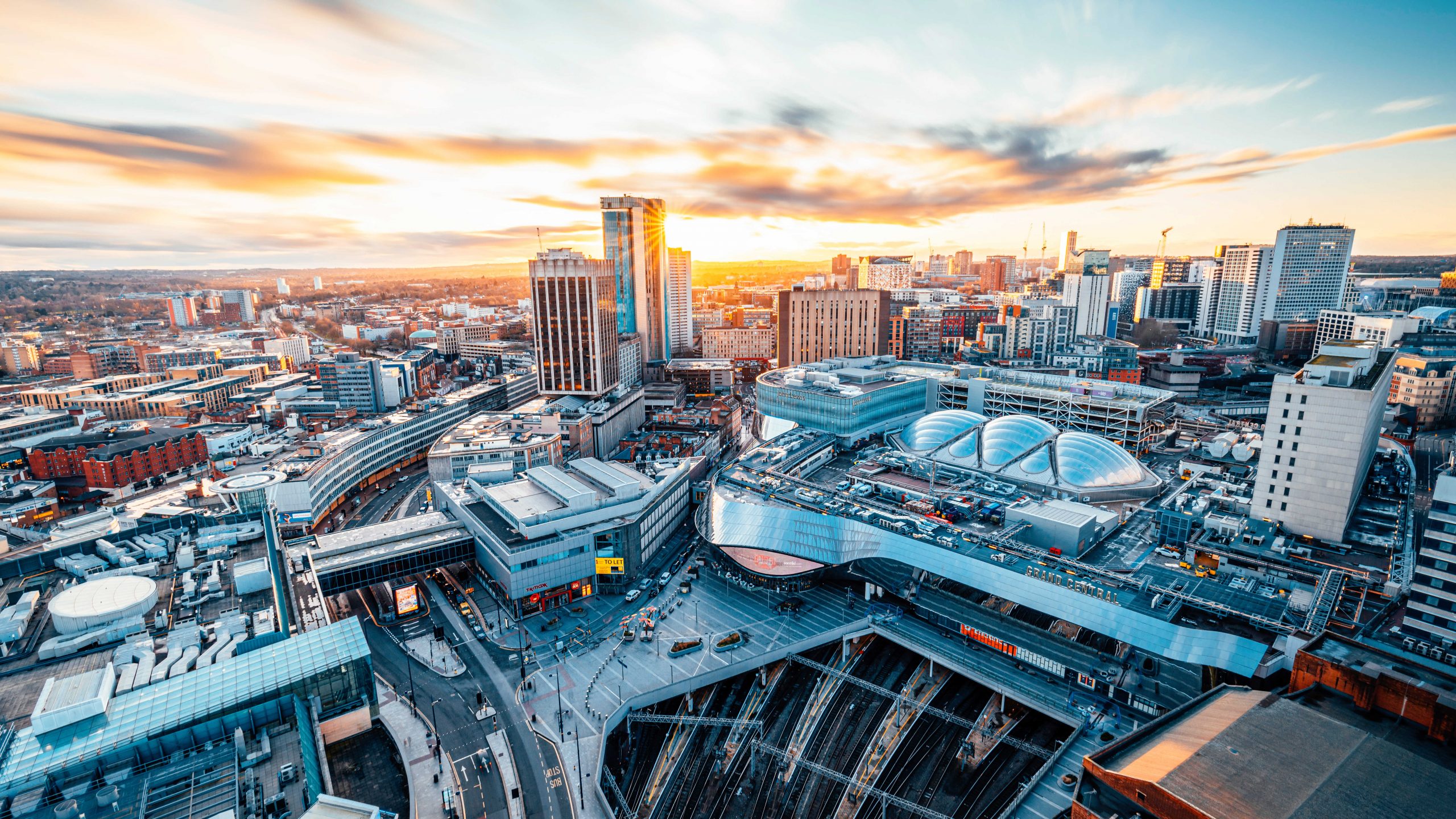 elevated view of birmingham city centre, west midlands