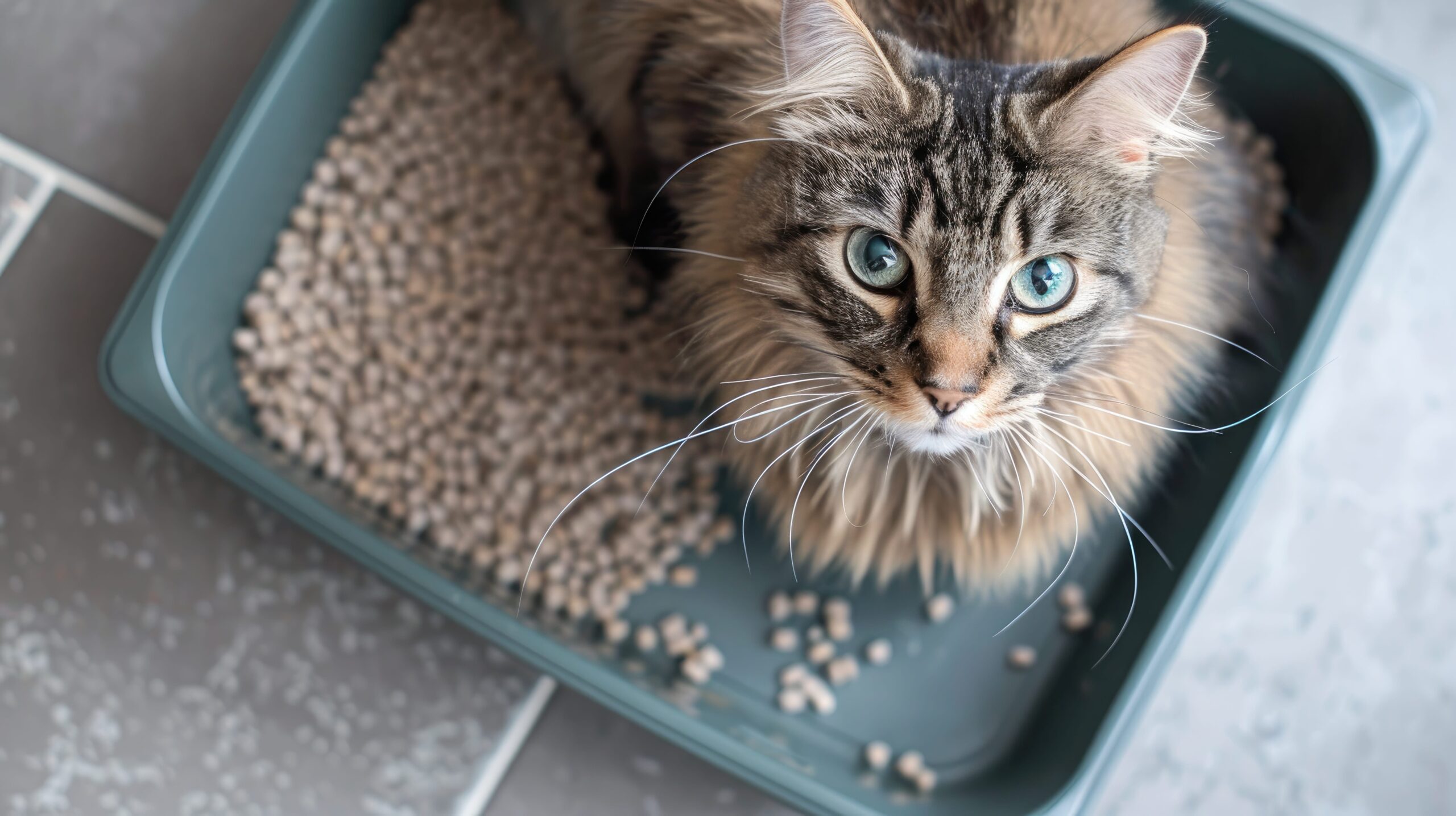 kitten sat in a kitty litter tray 